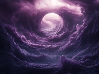 Fototapeta premium Purple swirling clouds form a cosmic tunnel leading to light