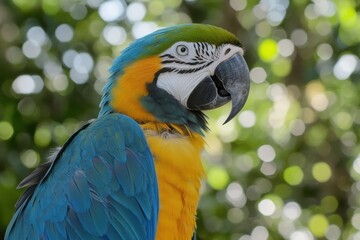 Obraz premium Vibrant blue and gold macaw in lush green setting