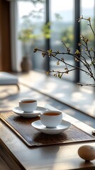 Elegant Modern Tea Set with Natural Lighting and Minimalist Ambiance