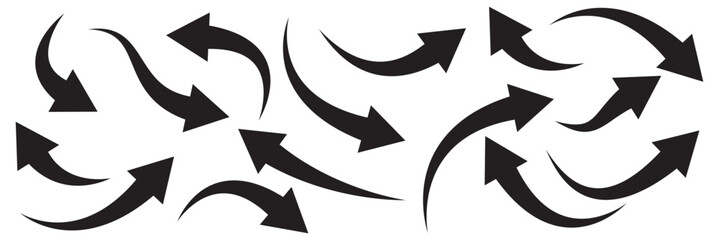 Black arrows set. Curved arrows. Arrow sign. Flat style icons. Set of  long Black curve arrow icon vector . Black curve arrow icon set. long arrow icon set. curve arrow vector illustration.