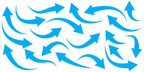 Set of long blue curve arrow icon vector . blue curve arrow icon set. long arrow icon set. curve arrow vector illustration.  Curved or arch arrow icon isolated.
