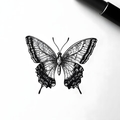 Obraz premium Butterfly black and white illustration clipart tattoo ideas sketch on white background
