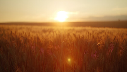 Obraz premium Harvester working in wheatfield at sunset. Harvest ripe wheat. Agriculture and farming