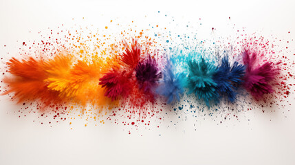 Colorful explosion of paint is splattered across a white background