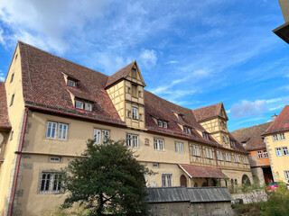 Old houses in Rothenburg ob der Tauber, picturesque medieval town in Germany, famous UNESCO World Heritage Site