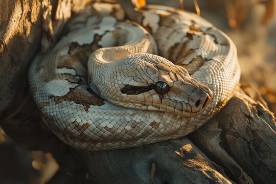 Detailed closeup of Burmese python in natural surroundings