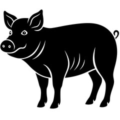 Fototapeta premium Pig black silhouette vector, Simple silhouette Design vector icon with white background