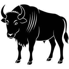 buffalo black silhouette vector, Simple silhouette Design vector icon with white background