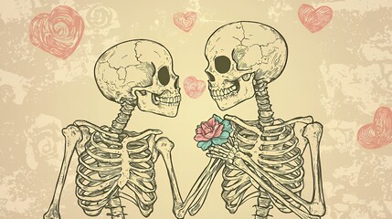 Skeletal Romance: A Ghoulish Valentine's Day Illustration