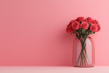 Obraz premium Valentine's Day Pink Roses in Glass Vase Romantic Still Life Valentines Day