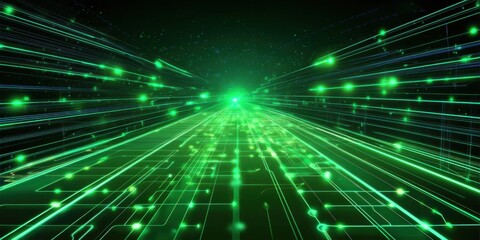 Abstract cyberspace design with neon glowing circuits, digital paths and light trails, interconnected technology"