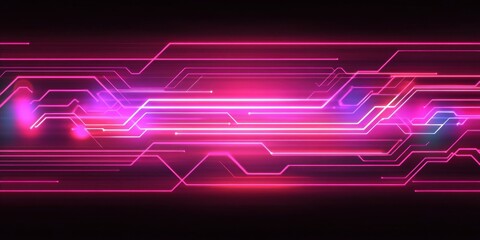 Abstract glowing digital circuits, neon light trails and grid patterns, futuristic cyberspace design"