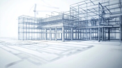 Fototapeta premium Detailed Construction Blueprint on White Background