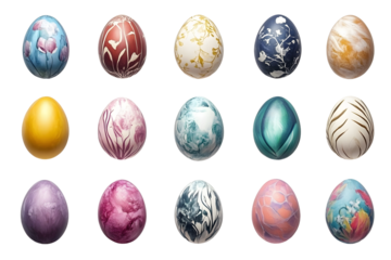 colored hand painted easter eggs collection isolated on transparent background