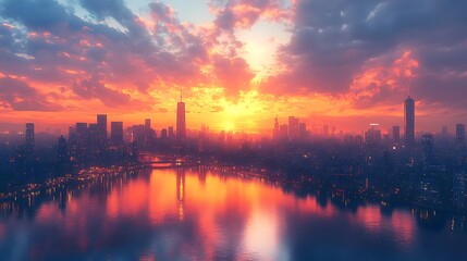 Fototapeta premium Dramatic clouds paint the skyline illuminated by a radiant sunset background image