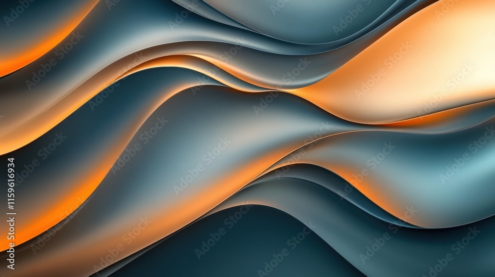 Poster glossy waves of blue and orange flow seamlessly to create a stunning abstract design in modern art. 