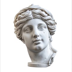 Ancient Greek Marble Statue of a Woman's Head on White Background