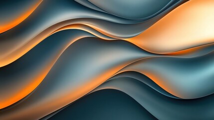 Glossy waves of blue and orange flow seamlessly to create a stunning abstract design in modern art....