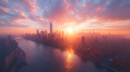 Golden hues of sunset light up the skyline with dramatic clouds background image