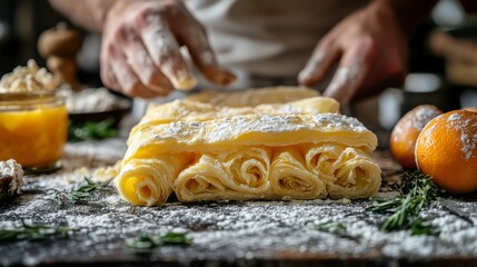 Perfectly rolled pastry filled with pumpkin and cream, ready for serving during autumn festivities