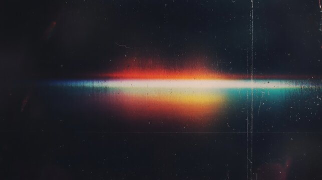 Light leaks rainbow overlay. Damaged grain screen gradient background. Glitch noise on black scratched texture with dust. Grunge abstract dusty scanned old film texture picture.