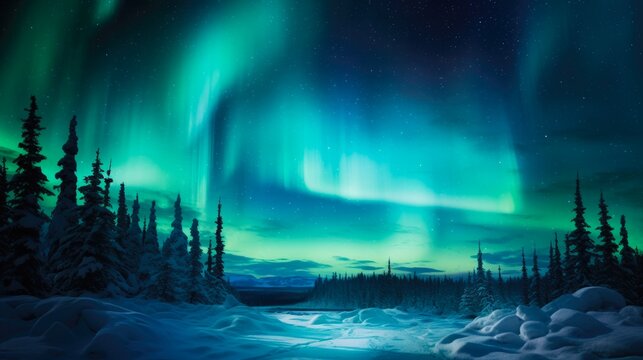 Aurora Borealis - Northern Lights in Vibrant Colours of Night Sky