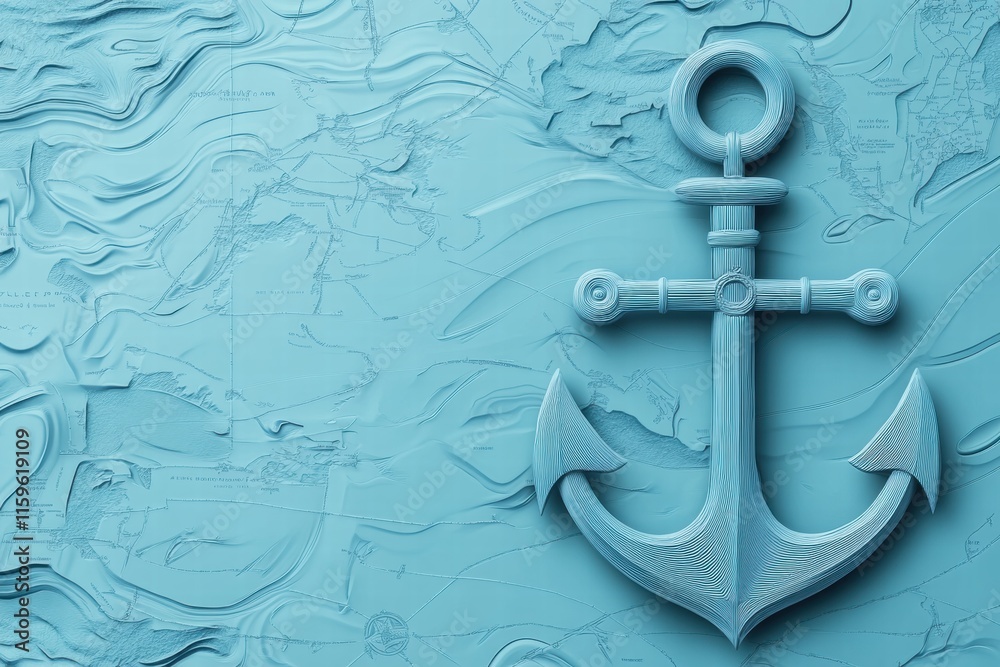 Leinwandbilder Nautical anchor with a textured map background and ample space for custom text or branding use. Generative AI