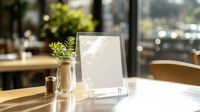 Stand or acrylic table tent, card holder isolated on transparent and white backgrounds. Vector empty flyer glass display. Plastic frame of photo, paper sheet mock up or restaurant menu
