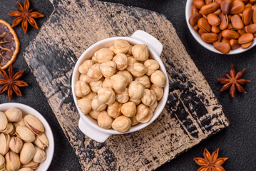 Delicious nutritious hazelnut in ceramic bowl