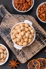 Delicious nutritious hazelnut in ceramic bowl