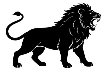roaring lion black silhouette vector, Simple silhouette Design vector icon with white background
