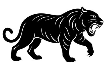  roaring tiger black silhouette vector, Simple silhouette Design vector icon with white background