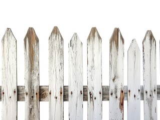 Fototapeta premium Blank White Picket Fence Isolated on White Background - Advertisement Concept with Copy Space