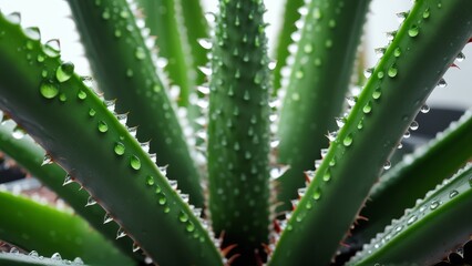 Fototapeta premium aloe with water drops close up. useful plant