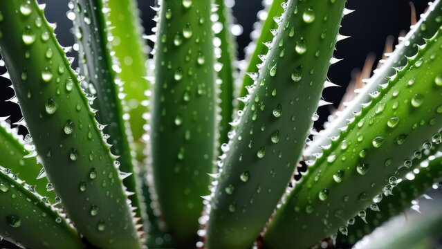 aloe with water drops close up. useful plant
