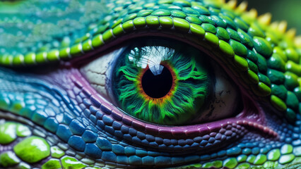 Obraz premium close up of colorful reptile eye