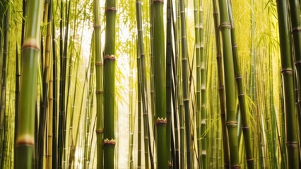 Fototapeta premium bamboo stems in bamboo forest close up