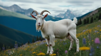 Obraz premium mountain goat grazing in the mountains