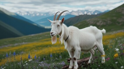 Obraz premium mountain goat grazing in the mountains
