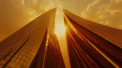 Golden Hour Skyscrapers with Reflective Surfaces