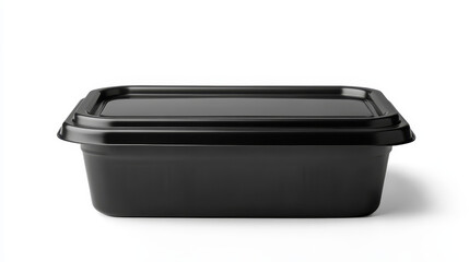 Black square plastic container with cap for food storage. Realistic 3d vector illustration set of top and side view box mockup for product keeping and take away concept. Package for lunch meal.