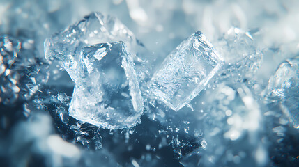 Obraz premium Intricate ice crystals, various shapes and sizes, close-up, frozen water, transparent. Frostweave. Illustration