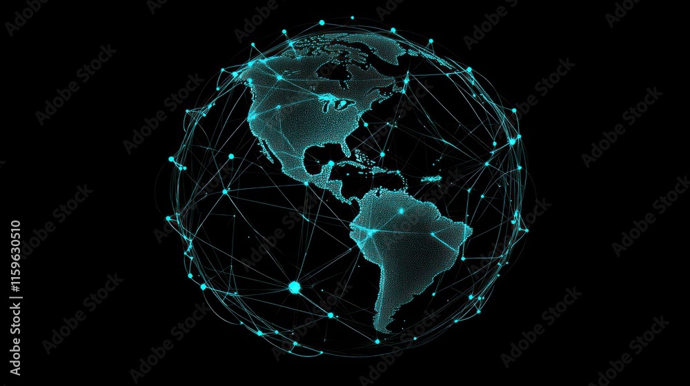 Poster global network connection, digital earth with glowing lines.