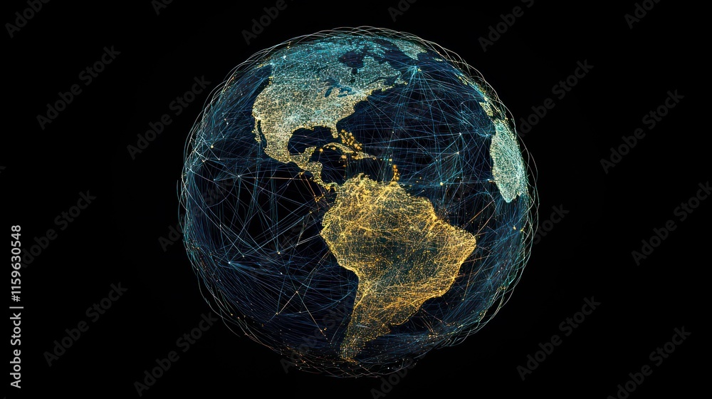 Aufkleber global network connections visualized on a stylized earth, highlighting continents and interconnecte