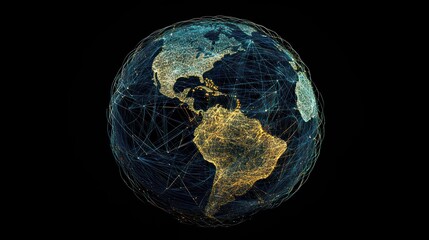 Global network connections visualized on a stylized Earth, highlighting continents and interconnectedness.