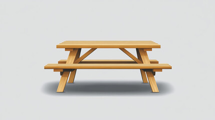 Dark wooden table for picnic with long benches on sides. Realistic 3d vector illustration set of garden furniture made of wood for barbecue or lunch outdoor. Desk with seats for camping and dining.