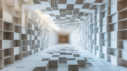 Vector 3d illustration white cubes, design with perspective effect