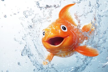 Bright orange fish in whimsical water scene with splashy effects