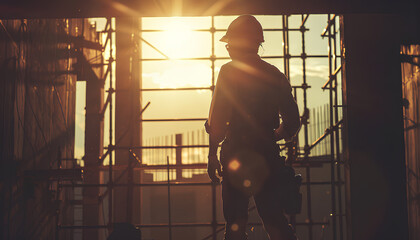 Fototapeta premium Worker man with safety helmet Construction building industry, new home, construction interior service concepts