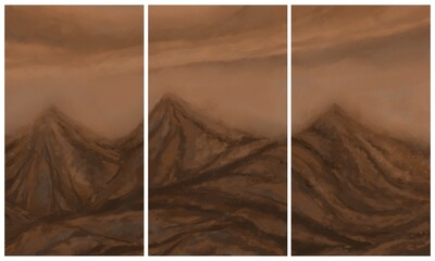 Triptych, abstract landscape painting - digital painting © neurostructure
